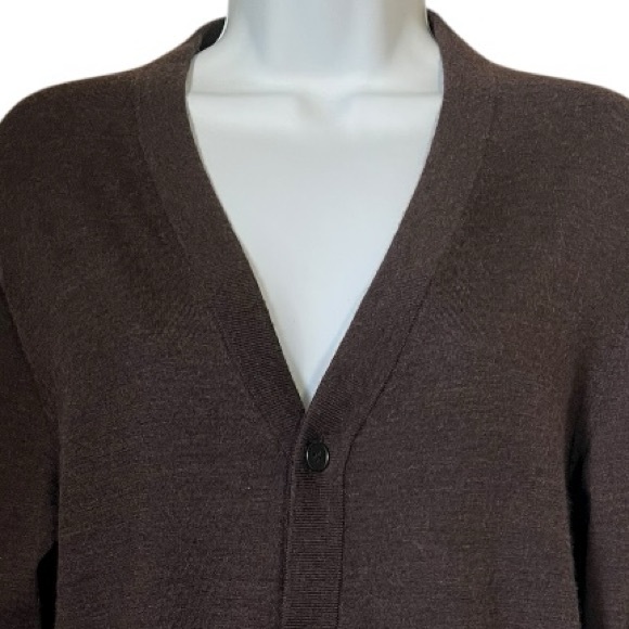 Theory Chocolate Brown 100% Wool Cardigan V-Neck Luxury Button Down Sweater XS - Picture 7 of 10